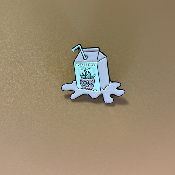 Fresh Boy Tears Spilled Strawberry Milk Enamel and Metal Pin - Picture 2 of 3